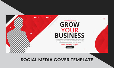 Creative social media Corporate cover with elegant design, Abstract red, white social media cover, business promotion post, Modern cover design, elements ai