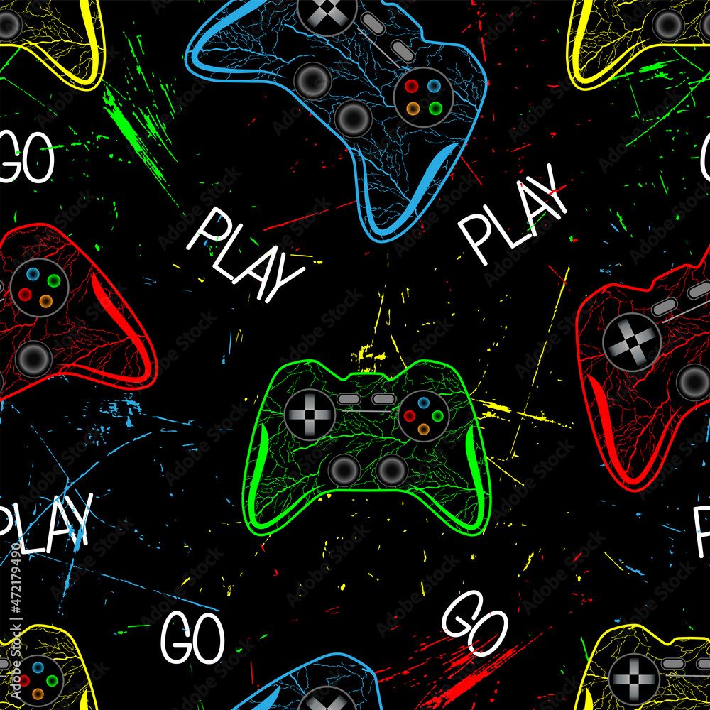 Fototapete abstract pattern for guys with multicolored grunge joysticks and text
