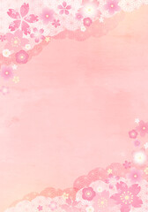 Fototapeta na wymiar 春の和柄と桜と雲のパステルなベクターイラスト背景