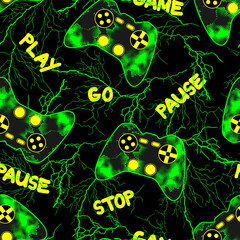abstract seamless pattern for guys with joysticks grunge texture and text © Vitalii_ART