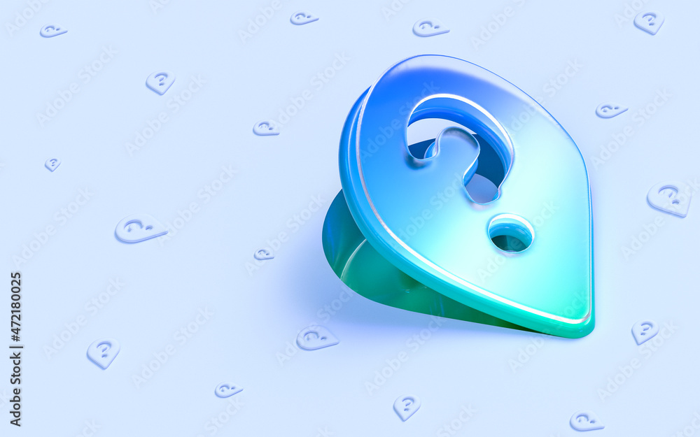 Poster location question mark folding on white background 3d render concept for social banner web template