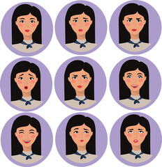 Range of different emotions. Vector flat illustration.