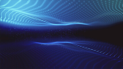 Abstract blue, space background with moving dots