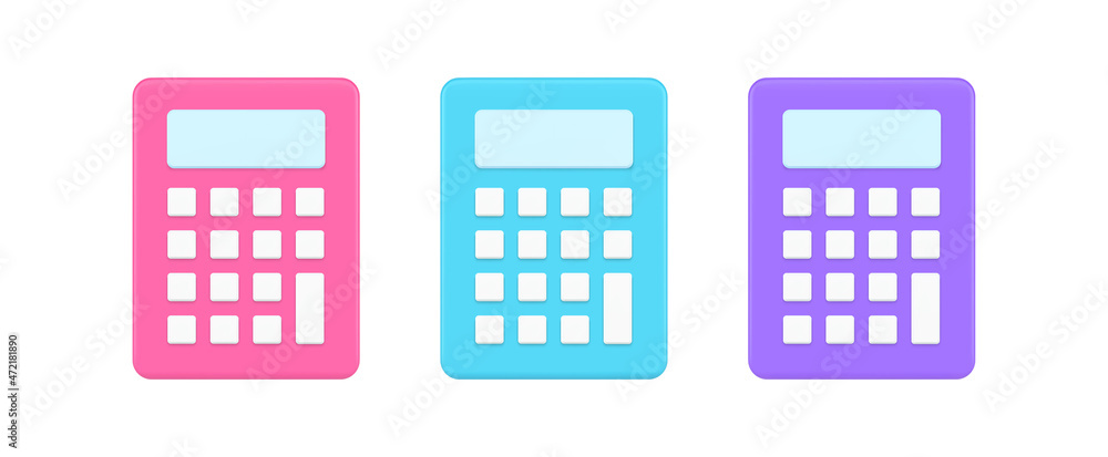 Aufkleber multicolored set modern calculators with buttons and display fast counting numbers 3d icon template