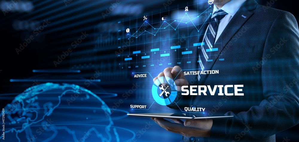 Poster service customer satisfaction technical support concept on virtual screen.
