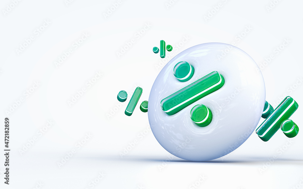 Poster realistic 3d rendering percent sign 3d render icon on the white glossy background
