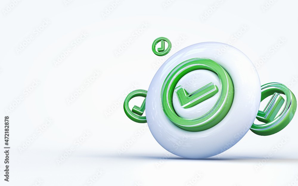 Poster realistic 3d rendering check mark sign 3d render icon on the white glossy background
