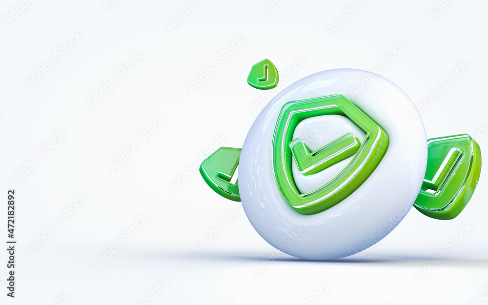 Poster realistic 3d rendering shield check sign 3d render icon on the white glossy background