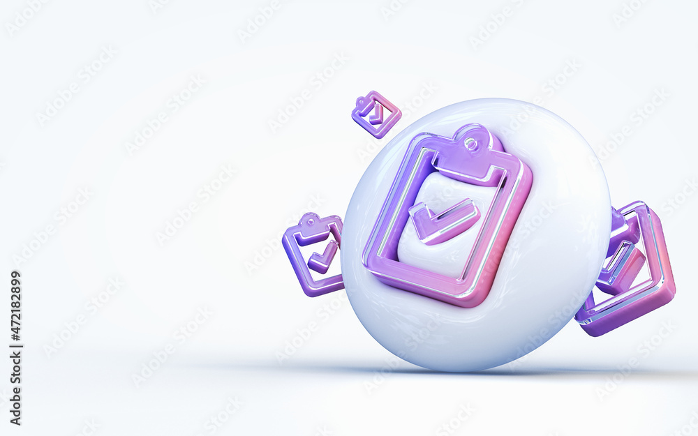 Aufkleber realistic 3d rendering clipboard check sign 3d render icon on the white glossy background