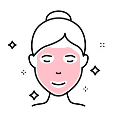 Woman with Facial Sparkle Mask Line Icon. Beauty Cosmetic Face Mask for Girl Linear Pictogram. Female Face Skin Care Outline Icon. Relax Spa Therapy Editable Stroke. Isolated Vector Illustration
