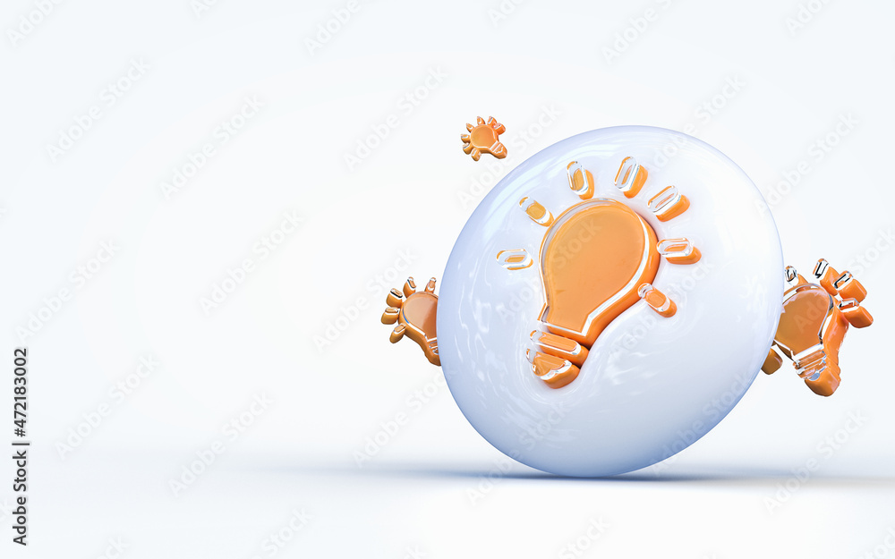 Poster realistic 3d rendering lightbulb sign 3d render icon on the white glossy background