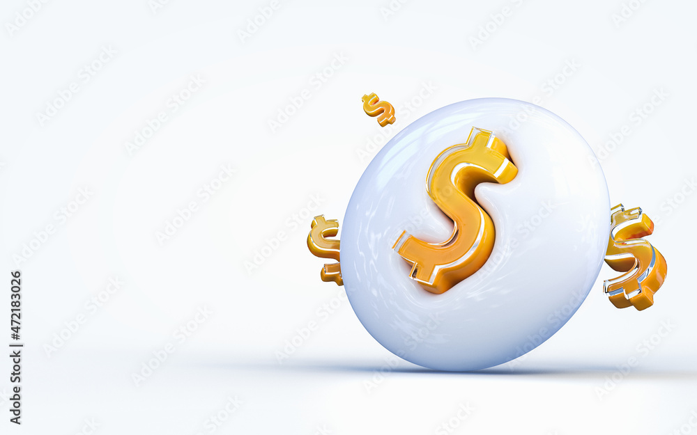 Poster realistic 3d rendering dollar sign 3d render icon on the white glossy background