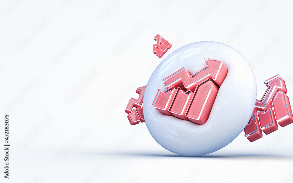 Poster realistic 3d rendering business chart sign 3d render icon on the white glossy background