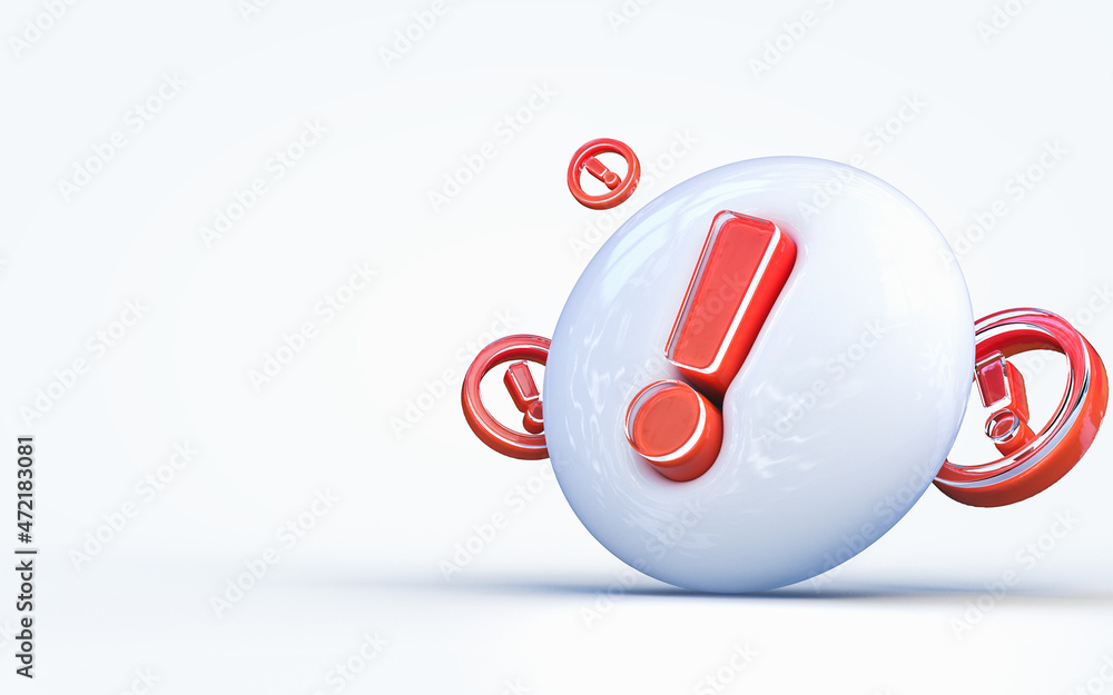 Poster realistic 3d rendering exclamation sign 3d rendering icon on white glossy background