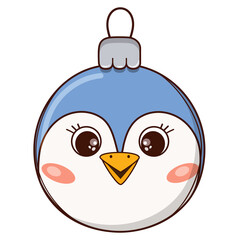 Cute christmas tree ball character. Vector illustration.