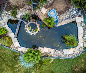 Drone view on a garden pond in Austria