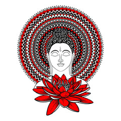Buddha Graphic trendy design with Lotus and mandala Pattern in background