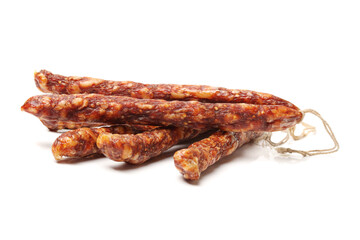 Chinese sausage on white background 