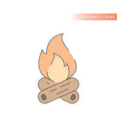 Colorful bonfire or campfire line vector icon. Camp fire outline, editable stroke.