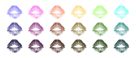 Set of colorful imprint kiss lips. vector