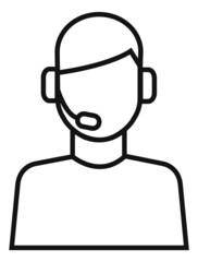Head with microcphone. Man talking with headset. Line style icon