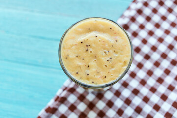 fruit smoothie dessert cocktail drink vitamins top view