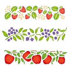 ステンシル　イラスト　イチゴ　ブルーベリー　アップル　パターンセット