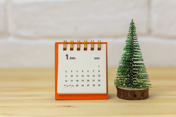 Desktop calendar for January 2022.Calendar for the new year.,