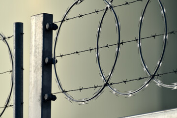 detail of razorwire at industrial site