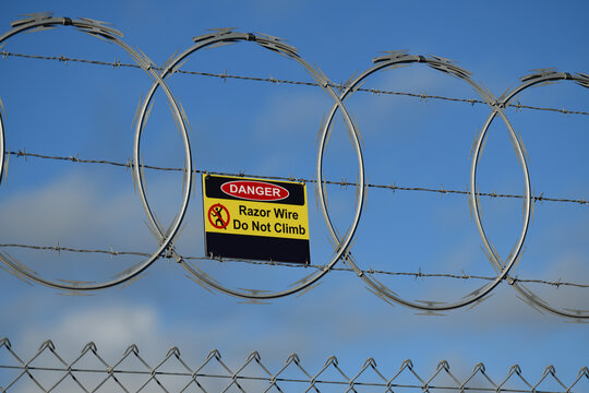 detail of razorwire at industrial site