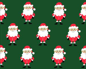 Santa Claus pattern on a green background. New Year 2022