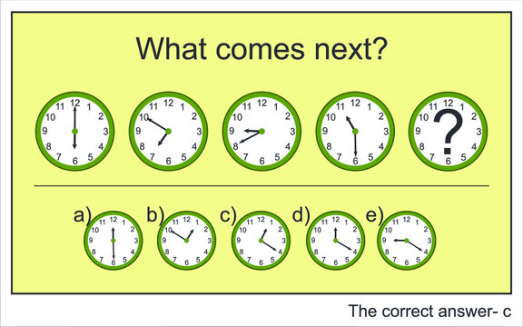 Educational worksheet for kids. What comes next.  Exercise about time and clocks.