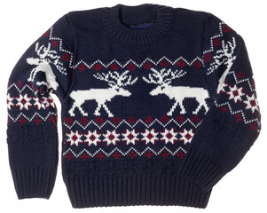 Children's warm Nordic style wool crewneck jumper aka Ugly Christmas sweater with deer ornament...
