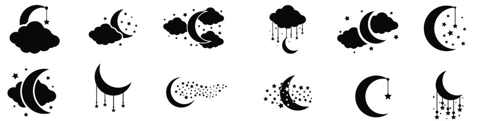 Moon and Stars icon vector set. Night illustration sign collection. dream symbol. Sleep logo.
