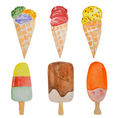 watercolor ice cream on white background