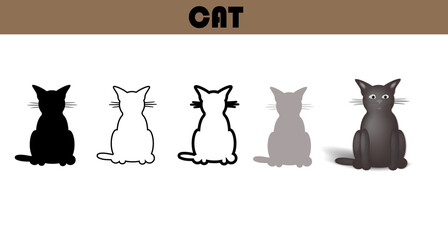 Set of cats. Various styles of the image of the cat.
Icons. White background. Vector stock illustration.