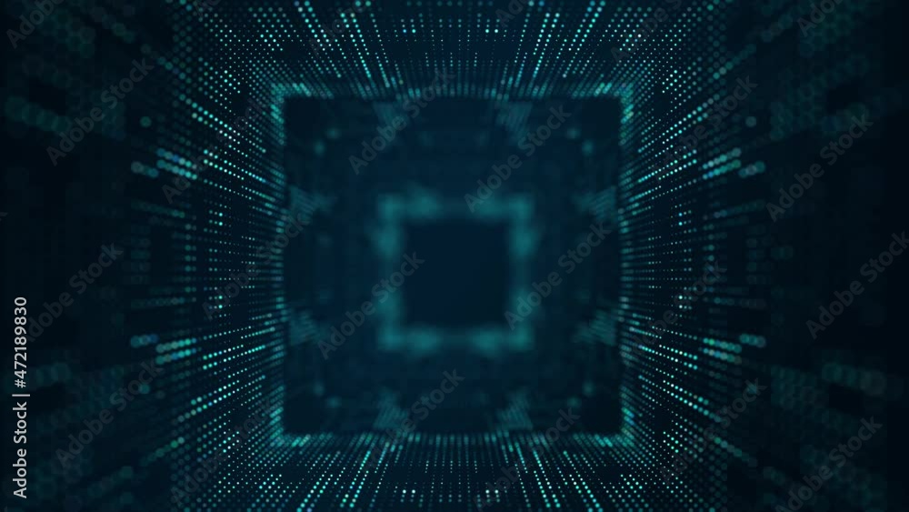 Poster technology wireframe tunnel on blue background. futuristic 3d wormhole grid. big data visualization.