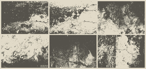 Cement wall texture grunge set. Cement, concrete, plaster wall. Vintage grunge vector backgrounds. Rough grungy textures collection.
