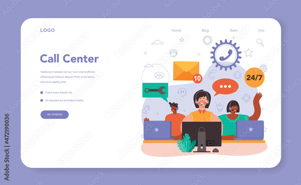 Poster call center or technical support web banner or landing page