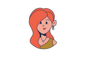 Profile of a fashionable red-haired girl. Icon of female face, avatar for a social network. Vector flat illustration