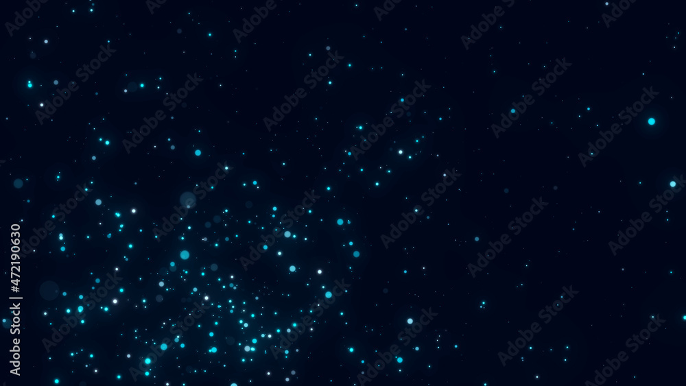 Poster dust particles moving in space. abstract blue cosmic background. 3d rendering.