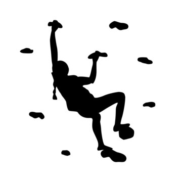 Silhouette of a young rock climber on a climbing wall. Sport, extreme. Vector illustration.