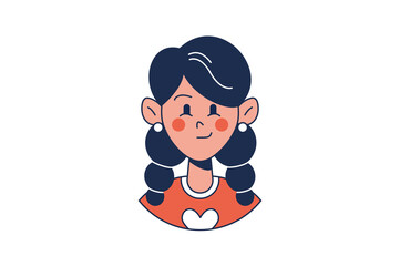 Head of teenage girl with pigtails. Portrait of schoolgirl. Avatar for profile. Face of a child. Vector flat illustration