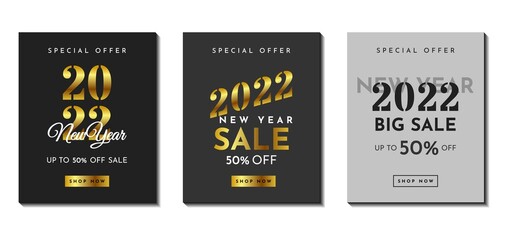 Creative concept set of new year 2022 background with luxury gold style. Very suitable for poster, banner, covers, greeting card, social media post, etc.