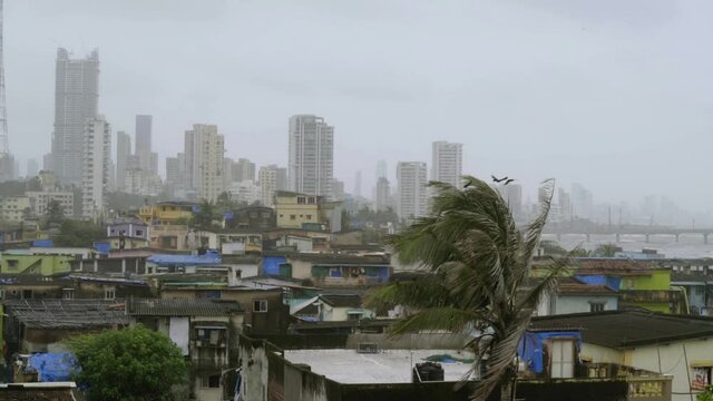 Windy and rainy day in Mumbai city, during monsoon season in India