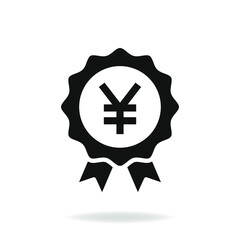 Yen badge. Money rewards icon flat style isolated on white background. Vector illustration
