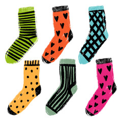 Set of bright warm cozy winter patterned socks - 472192252