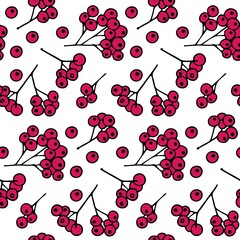 Winter Seamless pattern with red berries. Template for holiday fabric and wrapping paper. Repeated background for textile printing, wallpaper