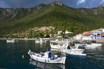 Fototapeta na wymiar harbour of small boats in vilage Leonidi in Greece