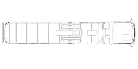 Contour of a tank truck for transportation of gasoline from black lines isolated on a white background. Truck with a tank for the transport of goods. View from above. Vector illustration